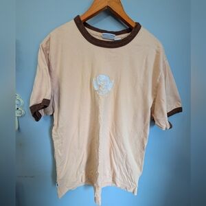 Obey Peach Ringer Tee with Brown Trim